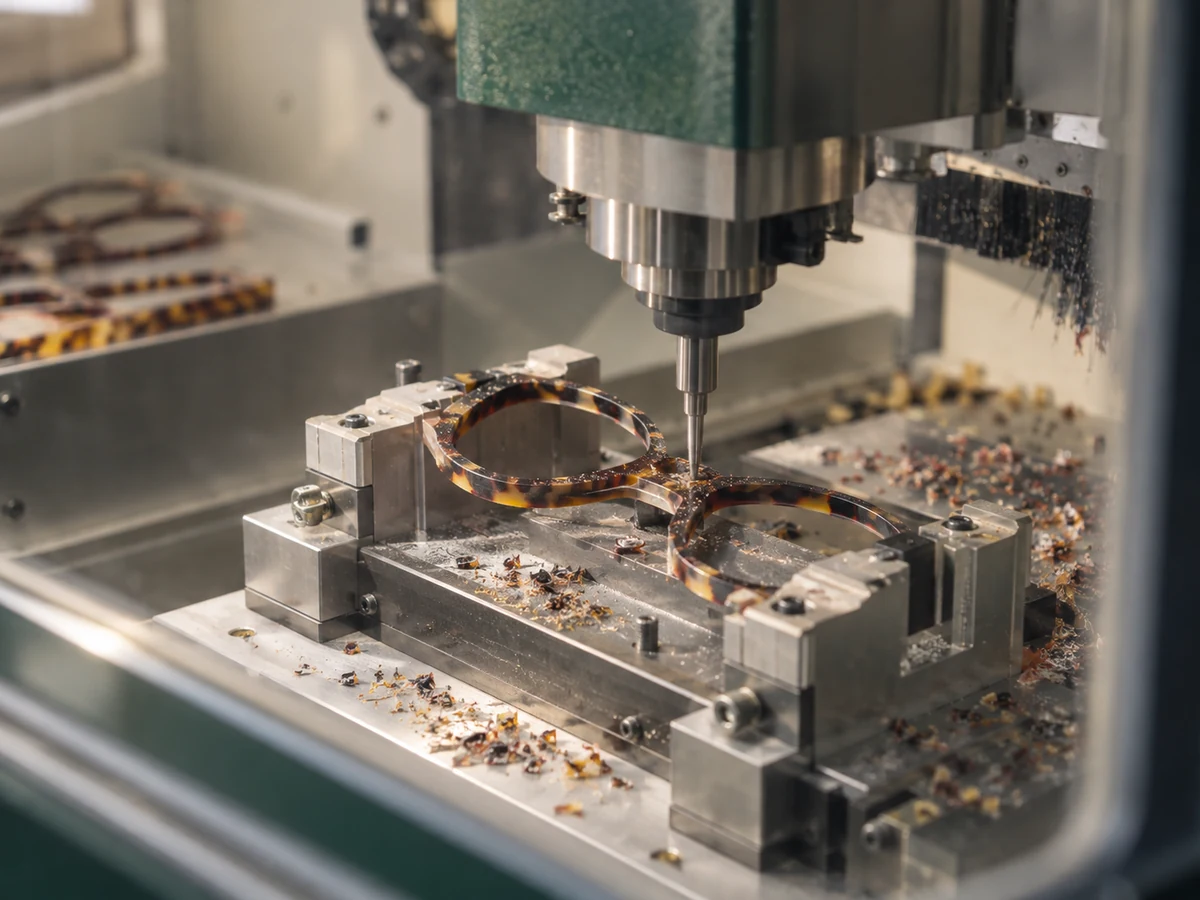 AI illustration of acetate frame CNC milling